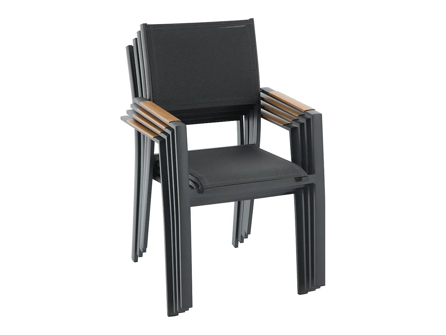 Sala de jantar de jardim em alumínio: mesa extensível C.205/286,5 cm e 10 cadeirões empilháveis - Antracite - MACILA da MYLIA