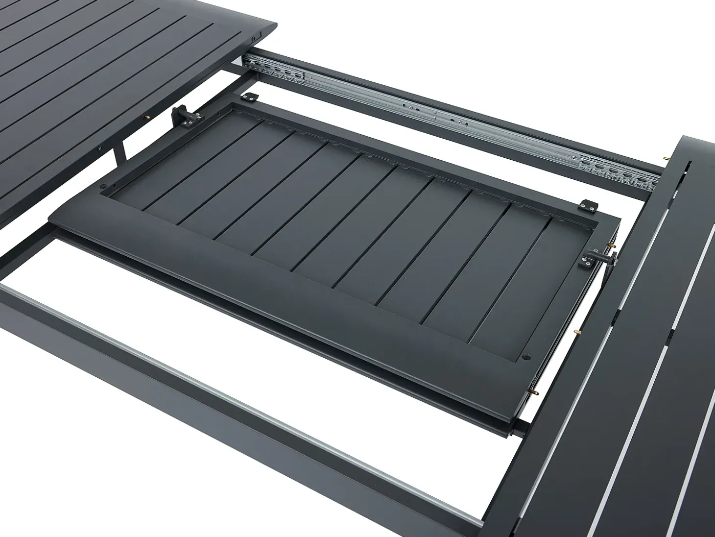 Sala de jantar de jardim em alumínio: mesa extensível C.205/286,5 cm e 10 cadeirões empilháveis - Antracite - MACILA da MYLIA
