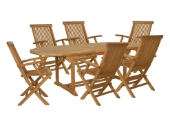 Sala de jantar de jardim em teca: uma mesa extensível C.180 / 240 cm e 6 cadeiras dobráveis - Natural claro - BYBLOS II de MYLIA