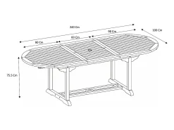 Sala de jantar de jardim em teca: uma mesa extensível C.180 / 240 cm e 6 cadeiras dobráveis - Natural claro - BYBLOS II de MYLIA