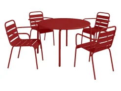 Sala de jantar de jardim em metal: 1 mesa e 4 poltronas empilháveis Vermelhas - MIRMANDE