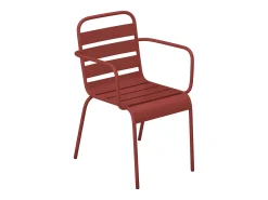 Sala de jantar de jardim em metal: 1 mesa e 4 poltronas empilháveis Vermelhas - MIRMANDE