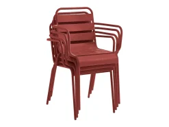 Sala de jantar de jardim em metal: 1 mesa e 4 poltronas empilháveis Vermelhas - MIRMANDE