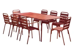 Sala de jantar de jardim em metal 1 mesa, 8 cadeirões - Vermelho MIRMANDE