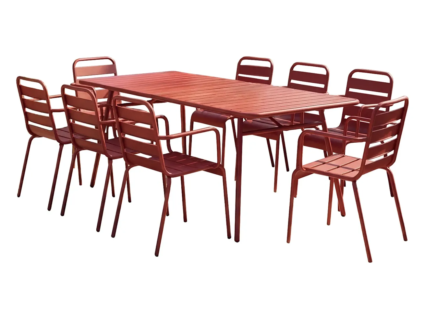 Sala de jantar de jardim em metal 1 mesa, 8 cadeirões - Vermelho MIRMANDE