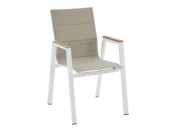 Sala de jantar de jardim em alumínio: uma mesa de L.150 cm e 6 cadeiras empilháveis - Natural claro e branco - LIOUS da MYLIA