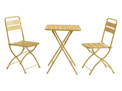 Sala de jantar de jardim dobrável em metal: 1 mesa C.60 cm + 2 cadeiras - Amarelo mostarda - MIRMANDE