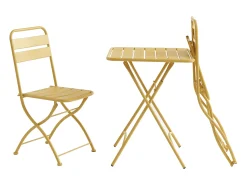 Sala de jantar de jardim dobrável em metal: 1 mesa C.60 cm + 2 cadeiras - Amarelo mostarda - MIRMANDE