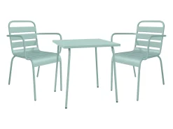 Sala de jantar de jardim em metal - uma mesa C.70 cm e 2 cadeirões empilháveis - Verde amêndoa - MIRMANDE da MYLIA