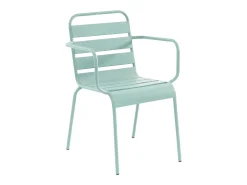 Sala de jantar de jardim em metal - uma mesa C.70 cm e 2 cadeirões empilháveis - Verde amêndoa - MIRMANDE da MYLIA