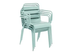 Sala de jantar de jardim em metal - uma mesa C.70 cm e 2 cadeirões empilháveis - Verde amêndoa - MIRMANDE da MYLIA