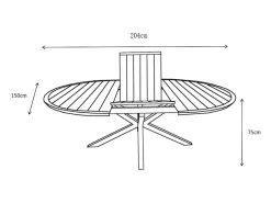 Sala de jantar de jardim em alumínio: uma mesa redonda extensível C.150/200 cm e 6 cadeiras de braços empilháveis - Antracite - VELYRA da MYLIA