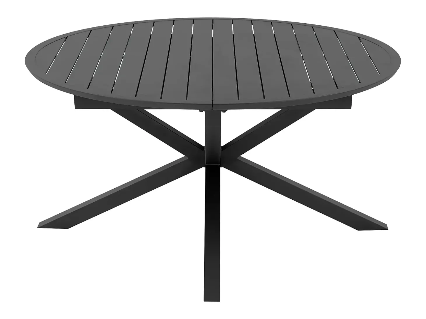Sala de jantar de jardim em alumínio: uma mesa redonda extensível C.150/200 cm e 6 cadeiras de braços empilháveis - Antracite - VELYRA da MYLIA
