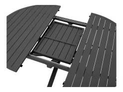 Sala de jantar de jardim em alumínio: uma mesa redonda extensível C.150/200 cm e 6 cadeiras de braços empilháveis - Antracite - VELYRA da MYLIA