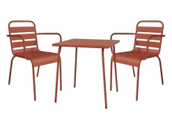 Sala de jantar de jardim em metal - uma mesa C.70 cm e 2 poltronas empilháveis - Terracotta - MIRMANDE de MYLIA