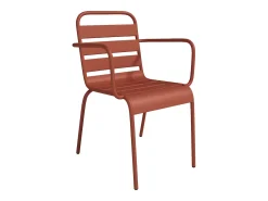 Sala de jantar de jardim em metal - uma mesa C.70 cm e 2 poltronas empilháveis - Terracotta - MIRMANDE de MYLIA