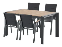 Sala de jantar de jardim em alumínio: uma mesa C.150 cm e 4 cadeiras empilháveis - Natural claro e antracite - LIOUS da MYLIA