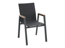 Sala de jantar de jardim em alumínio: uma mesa C.150 cm e 4 cadeiras empilháveis - Natural claro e antracite - LIOUS da MYLIA
