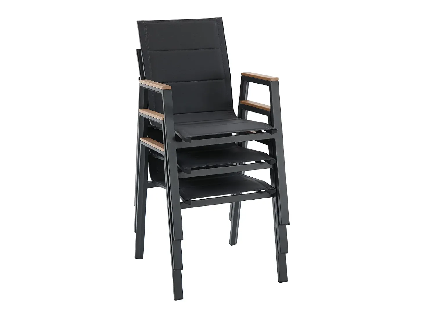 Sala de jantar de jardim em alumínio: uma mesa C.150 cm e 4 cadeiras empilháveis - Natural claro e antracite - LIOUS da MYLIA