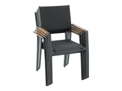 Sala de jantar de jardim em alumínio: uma mesa redonda extensível C.150/200 cm e 4 cadeirões empilháveis - Antracite - YOHA da MYLIA