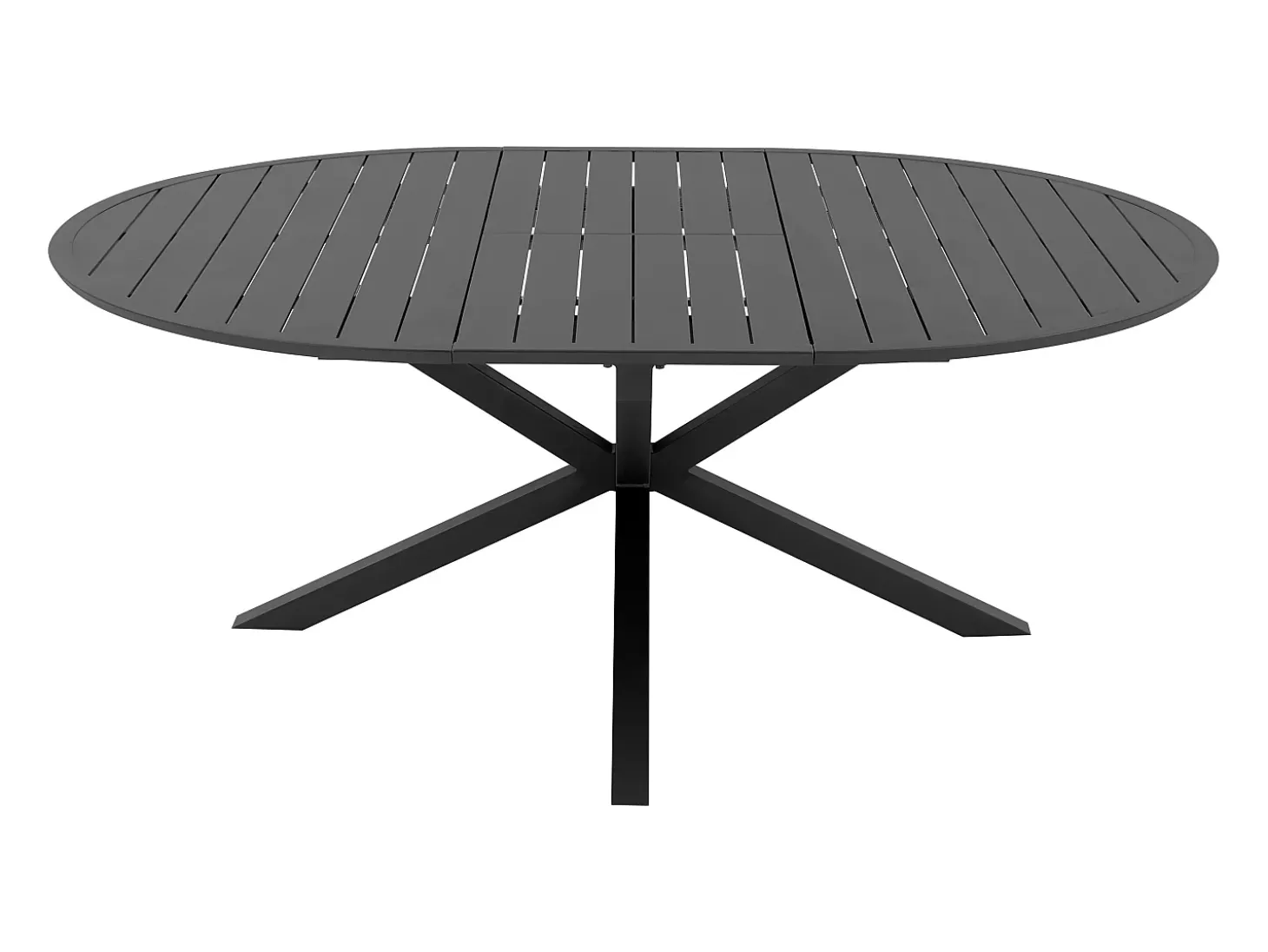 Sala de jantar de jardim em alumínio: uma mesa redonda extensível C.150/200 cm e 6 cadeirões empilháveis - Antracite - YOHA da MYLIA