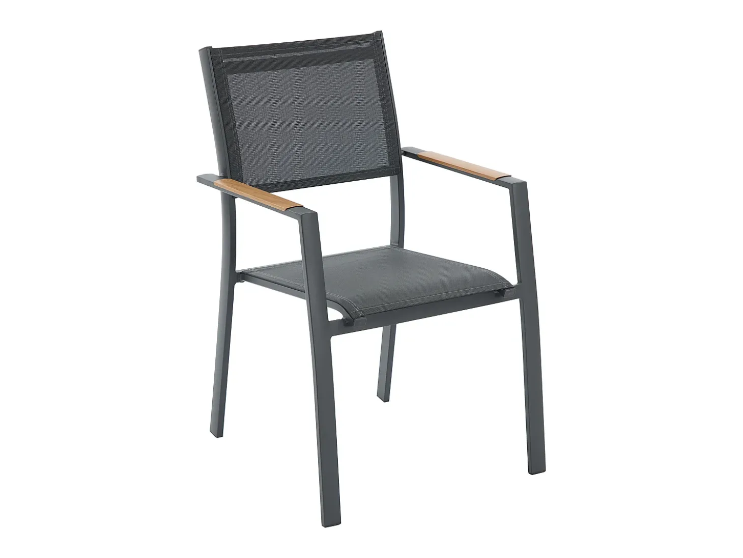 Sala de jantar de jardim em alumínio: uma mesa redonda extensível C.150/200 cm e 6 cadeirões empilháveis - Antracite - YOHA da MYLIA