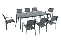 Sala de jantar de jardim em alumínio: uma mesa extensível C.205/286.5 cm e 8 cadeiras empilháveis - Antracite - MACILA da MYLIA