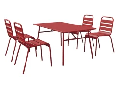 Sala de jantar de jardim em metal: 1 mesa C.160 cm + 4 cadeiras - Vermelhas - MIRMANDE