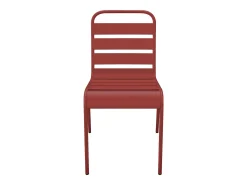 Sala de jantar de jardim em metal - 1 mesa D.110 cm e 4 cadeiras empilháveis Vermelhas