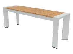 Sala de jantar de jardim em alumínio: uma mesa C.150 cm e 2 bancos - Natural claro e branco - NYROS de MYLIA
