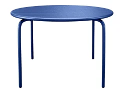 Sala de jantar de jardim em metal - uma mesa redonda D.130cm e 6 cadeiras empilháveis Azul noite - MIRMANDE da MYLIA