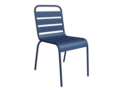 Sala de jantar de jardim em metal - uma mesa redonda D.130cm e 6 cadeiras empilháveis Azul noite - MIRMANDE da MYLIA