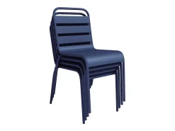 Sala de jantar de jardim em metal - uma mesa redonda D.130cm e 6 cadeiras empilháveis Azul noite - MIRMANDE da MYLIA