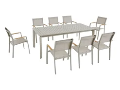 Sala de jantar de jardim em alumínio: uma mesa extensível C.205/286,5 cm e 8 cadeiras empilháveis - Taupe - MACILA da MYLIA