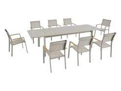 Sala de jantar de jardim em alumínio: uma mesa extensível C.205/286,5 cm e 8 cadeiras empilháveis - Taupe - MACILA da MYLIA
