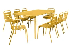 Sala de jantar jardim metal mesa e 8 cadeiras empilháveis Amarelo mostarda - MIRMANDE