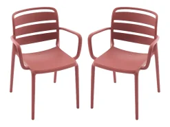 Sala de jantar para jardim em polipropileno - uma mesa L.90 cm e 2 cadeiras empilháveis - Terracotta - MOAH da MYLIA