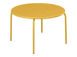 Sala de jantar para jardim em metal - uma mesa redonda D.130cm e 6 cadeiras empilháveis Amarelo mostarda - MIRMANDE da MYLIA