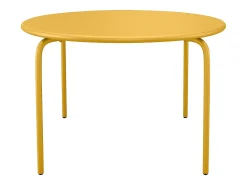Sala de jantar para jardim em metal - uma mesa redonda D.130cm e 6 cadeiras empilháveis Amarelo mostarda - MIRMANDE da MYLIA