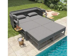 Salão de jardim - Banho de sol - sofá de jardim - em aço galvanizado - 2 lugares - com guarda-sol ajustável - Cinza