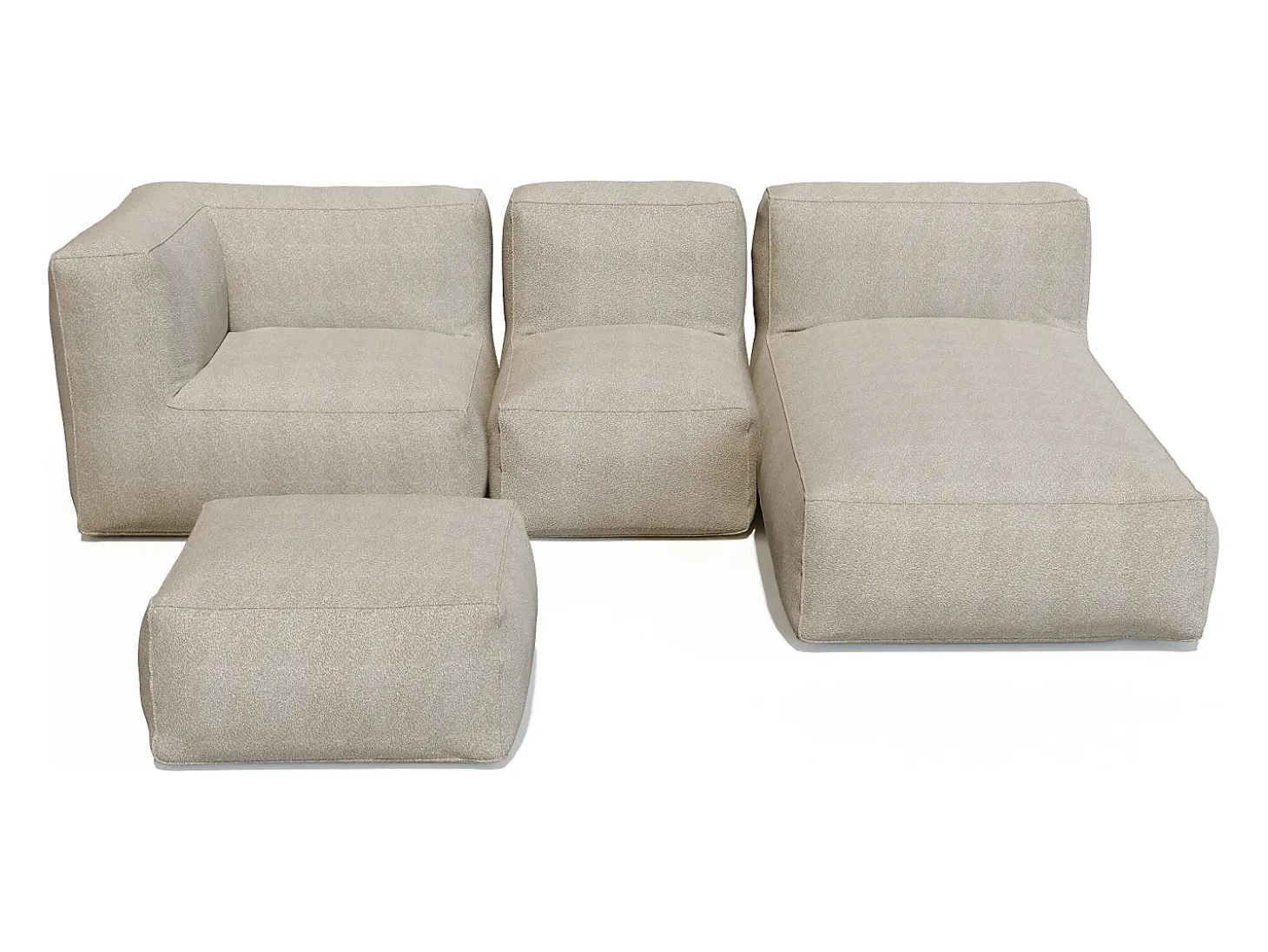 Salão de jardim em tecido bouclé para 4 lugares: 1 poltrona, 1 canto, 1 chaise longue e 1 pufe - Bege - NOUMARA de MYLIA