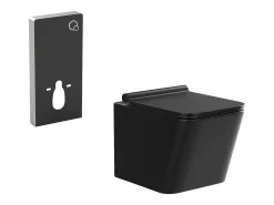 Sanita suspensa cerâmica preto mate com estrutura de suporte decorativa, CLEMONA