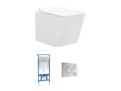 Sanita suspensa com estrutura de suporte branco e placa de descarga cromada CLEMONA