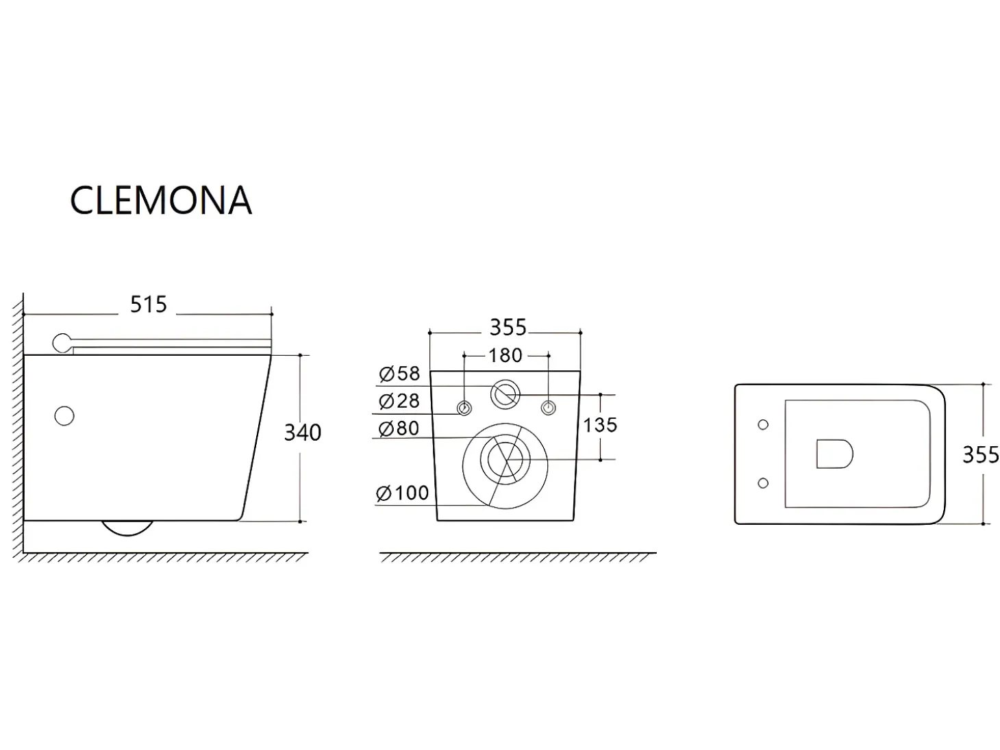 Sanita suspensa em cerâmica branco sem borda interna C51,5 x A34 cm CLEMONA