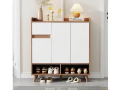 Sapateira - 90 x 35 x 99 cm - com prateleiras reguláveis + 1 gaveta + 3 portas - aglomerado - branco