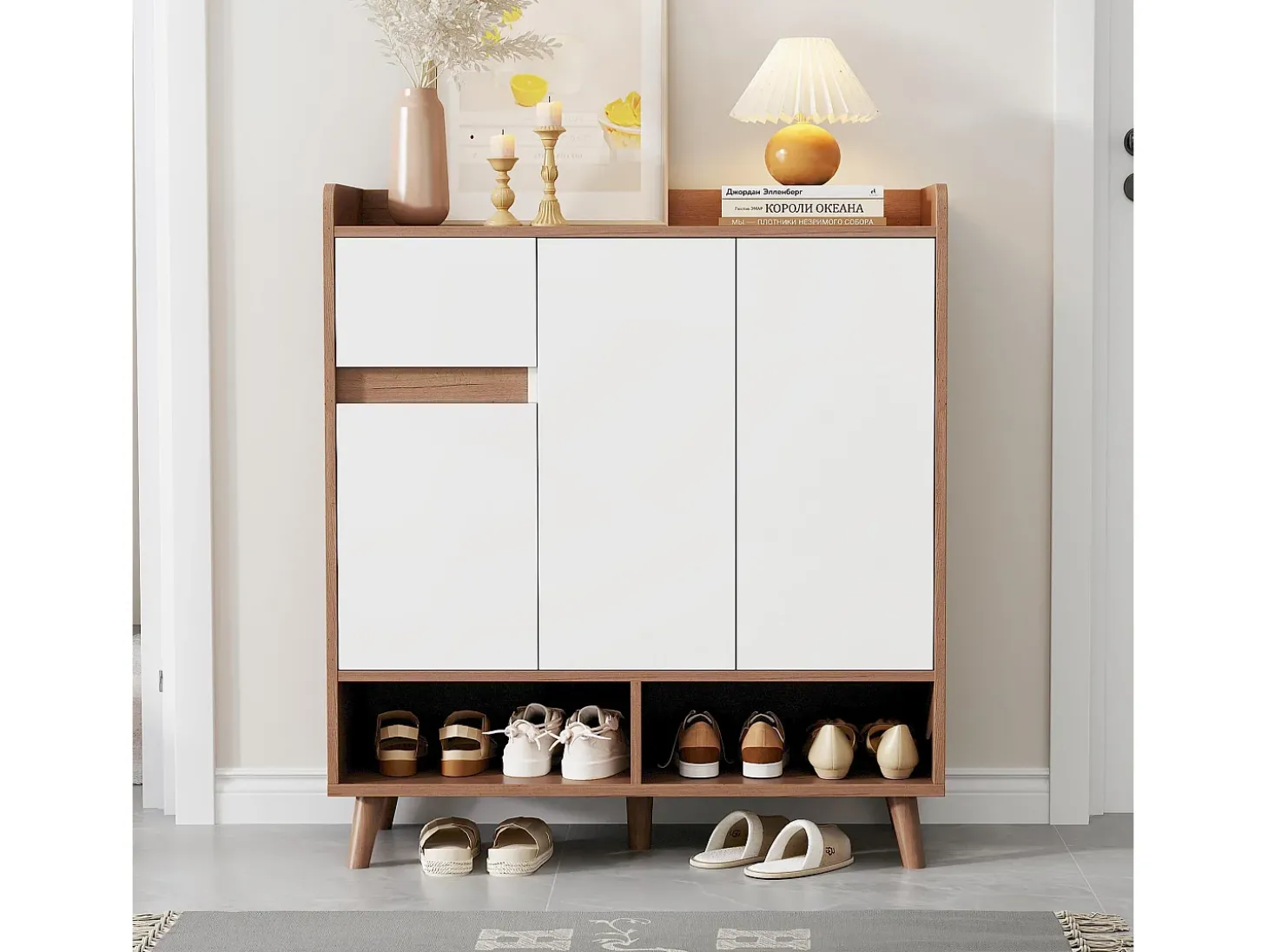 Sapateira - 90 x 35 x 99 cm - com prateleiras reguláveis + 1 gaveta + 3 portas - aglomerado - branco