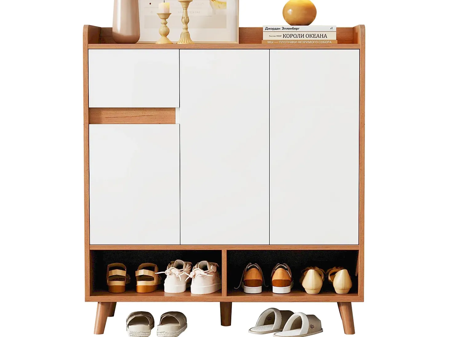 Sapateira - 90 x 35 x 99 cm - com prateleiras reguláveis + 1 gaveta + 3 portas - aglomerado - branco