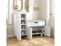 Sapateira branca 90x35x74,5 cm com 3 portas e 1 gaveta, sapateira embutida, estilo simples