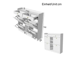 Sapateira com 2 gavetas, 3 compartimentos abertos e 4 portas de batente - 110 x 26 x 100 cm - Aglomerado - Branco