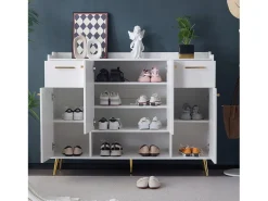 Sapateira com 2 gavetas e 4 portas - 130 x 37 x 100 cm - pés metálicos e aglomerado - Branco